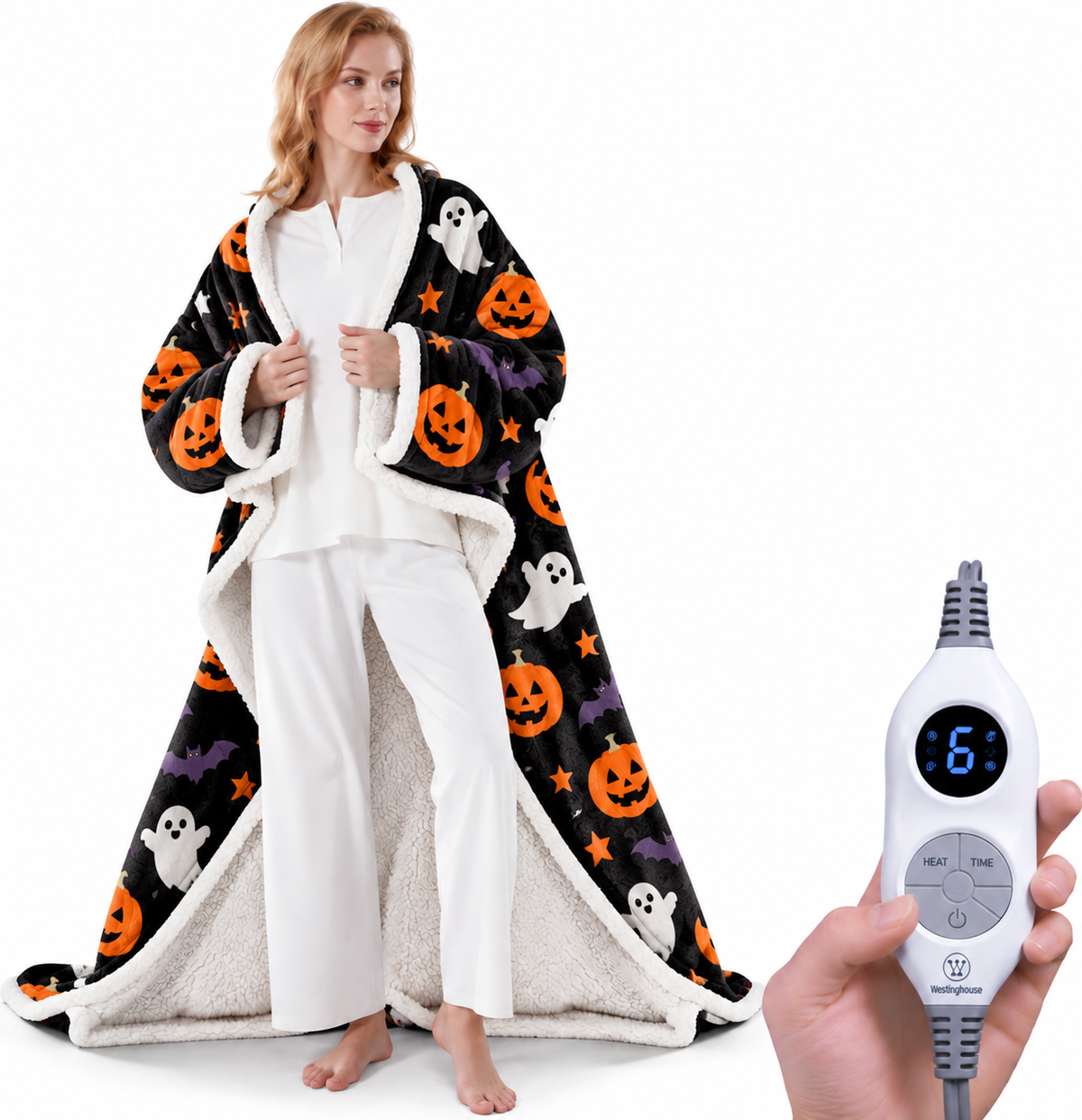 Wearable Heated Blanket with Foot Pocket & Auto Shut-Off