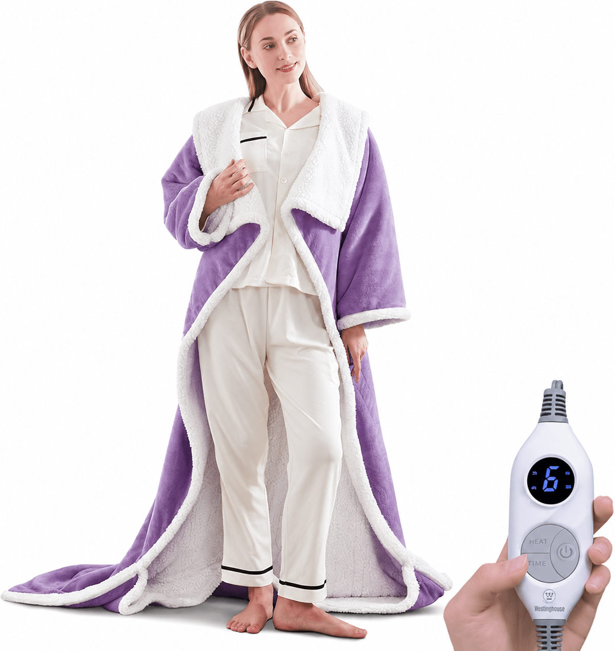 Wearable Heated Blanket with Foot Pocket & Auto Shut-Off