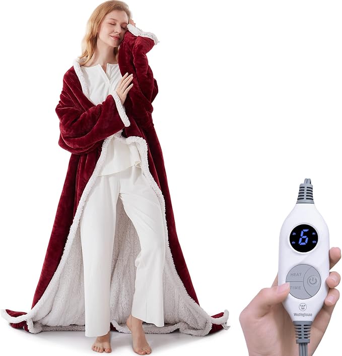 Wearable Heated Blanket with Foot Pocket & Auto Shut-Off