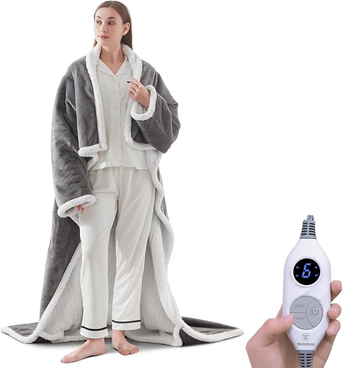 Wearable Heated Blanket with Foot Pocket & Auto Shut-Off