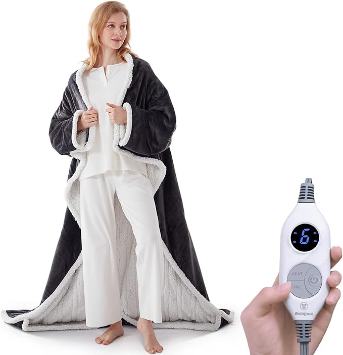 Wearable Heated Blanket with Foot Pocket & Auto Shut-Off