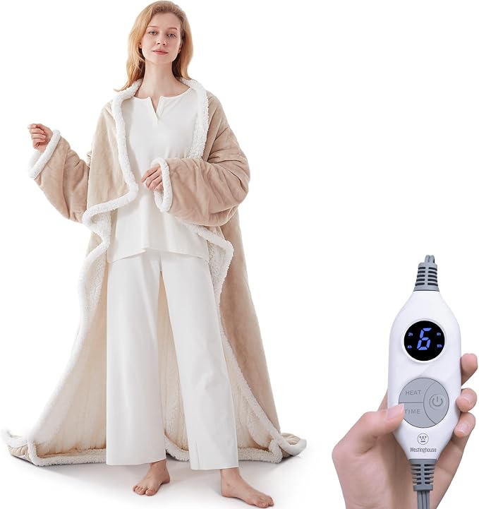 Wearable Heated Blanket with Foot Pocket & Auto Shut-Off
