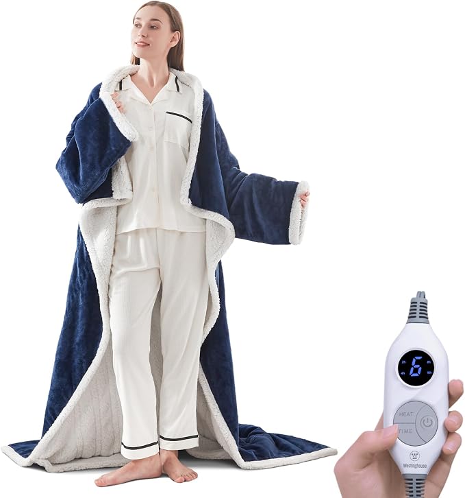 Wearable Heated Blanket with Foot Pocket & Auto Shut-Off