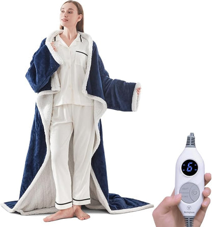 Wearable Heated Blanket with Foot Pocket & Auto Shut-Off