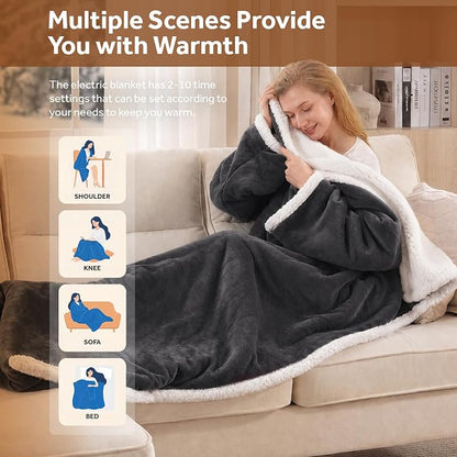 Wearable Heated Blanket with Foot Pocket & Auto Shut-Off