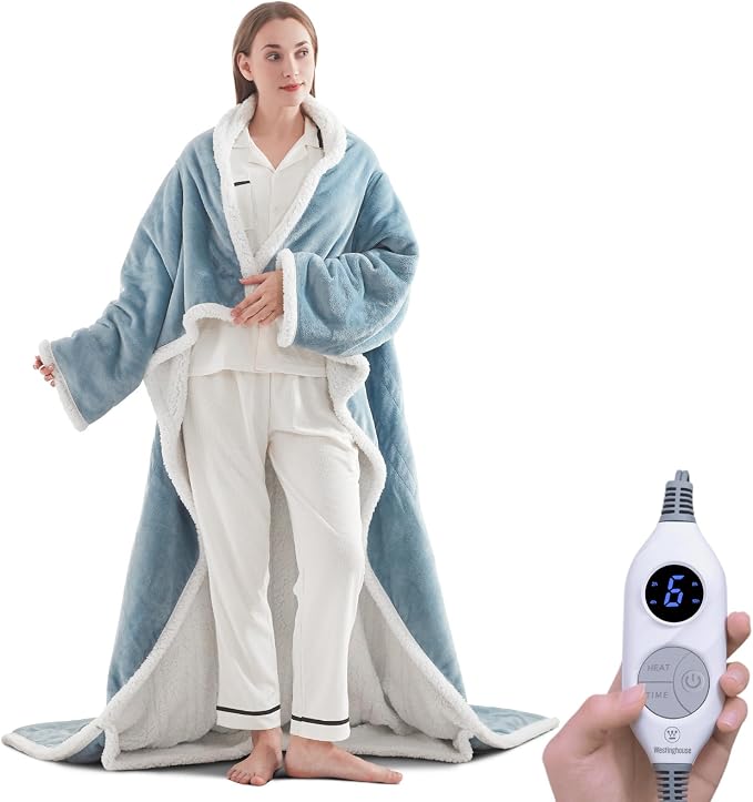Wearable Heated Blanket with Foot Pocket & Auto Shut-Off