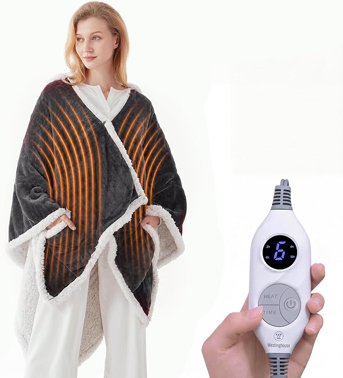 Wearable Heated Blanket with Foot Pocket & Auto Shut-Off
