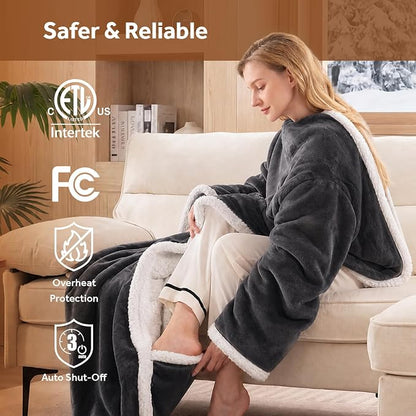 Wearable Heated Blanket with Foot Pocket & Auto Shut-Off