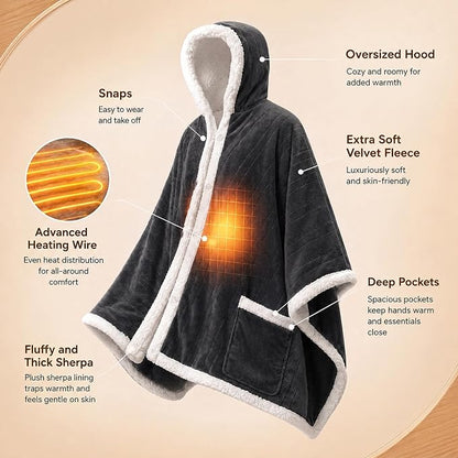 Wearable Heated Blanket with Foot Pocket & Auto Shut-Off