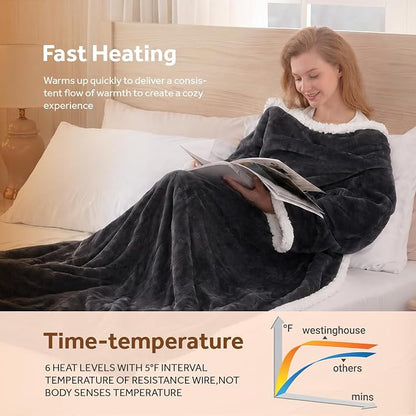 Wearable Heated Blanket with Foot Pocket & Auto Shut-Off