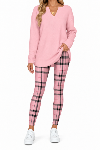Women's 2-Piece Lounge Set – Top & Plaid Leggings