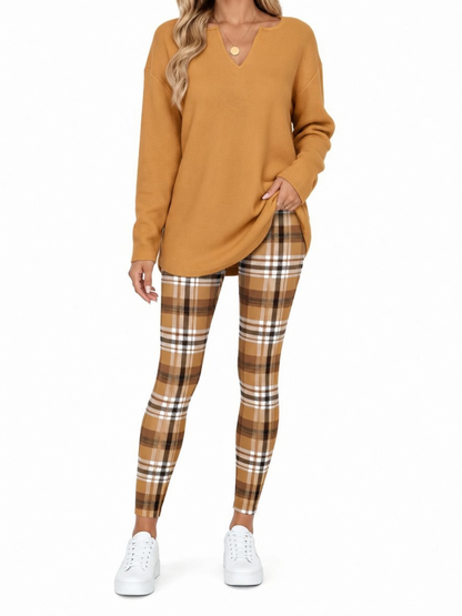 Women's 2-Piece Lounge Set – Top & Plaid Leggings