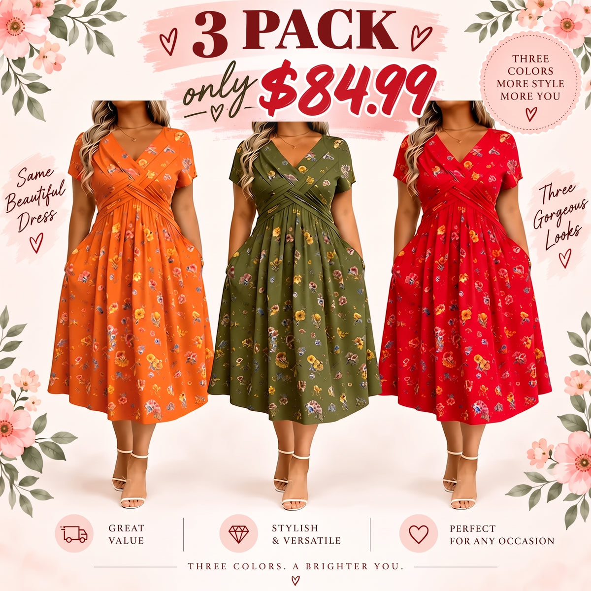 Women's Floral V-Neck Wrap Dress