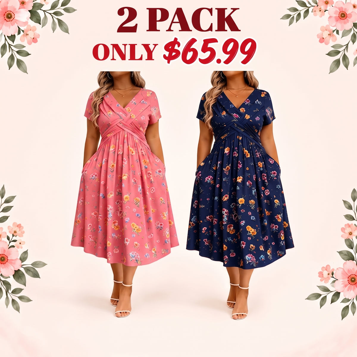 Women's Floral V-Neck Wrap Dress