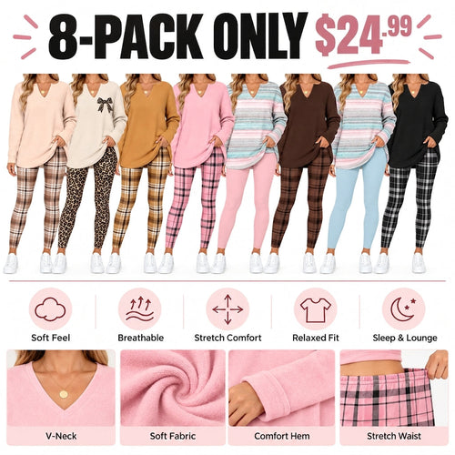 Women's 2-Piece Lounge Set – Top & Plaid Leggings