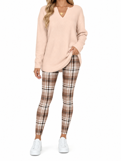 Women's 2-Piece Lounge Set – Top & Plaid Leggings