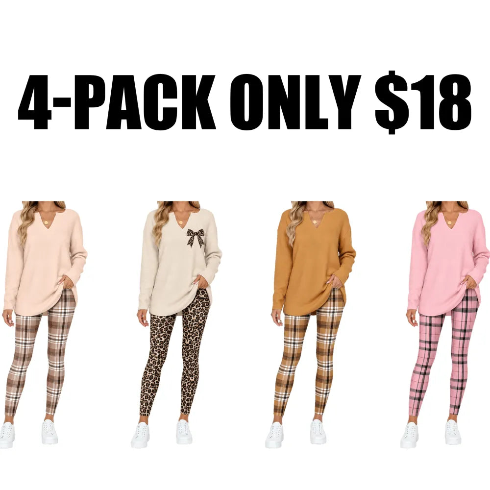Women's 2-Piece Lounge Set – Top & Plaid Leggings