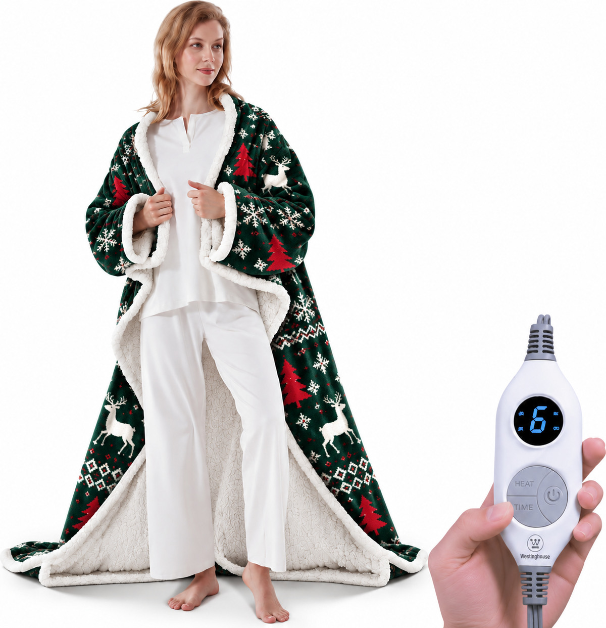 Wearable Heated Blanket with Foot Pocket & Auto Shut-Off