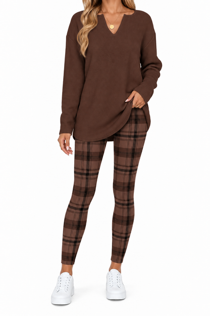Women's 2-Piece Lounge Set – Top & Plaid Leggings