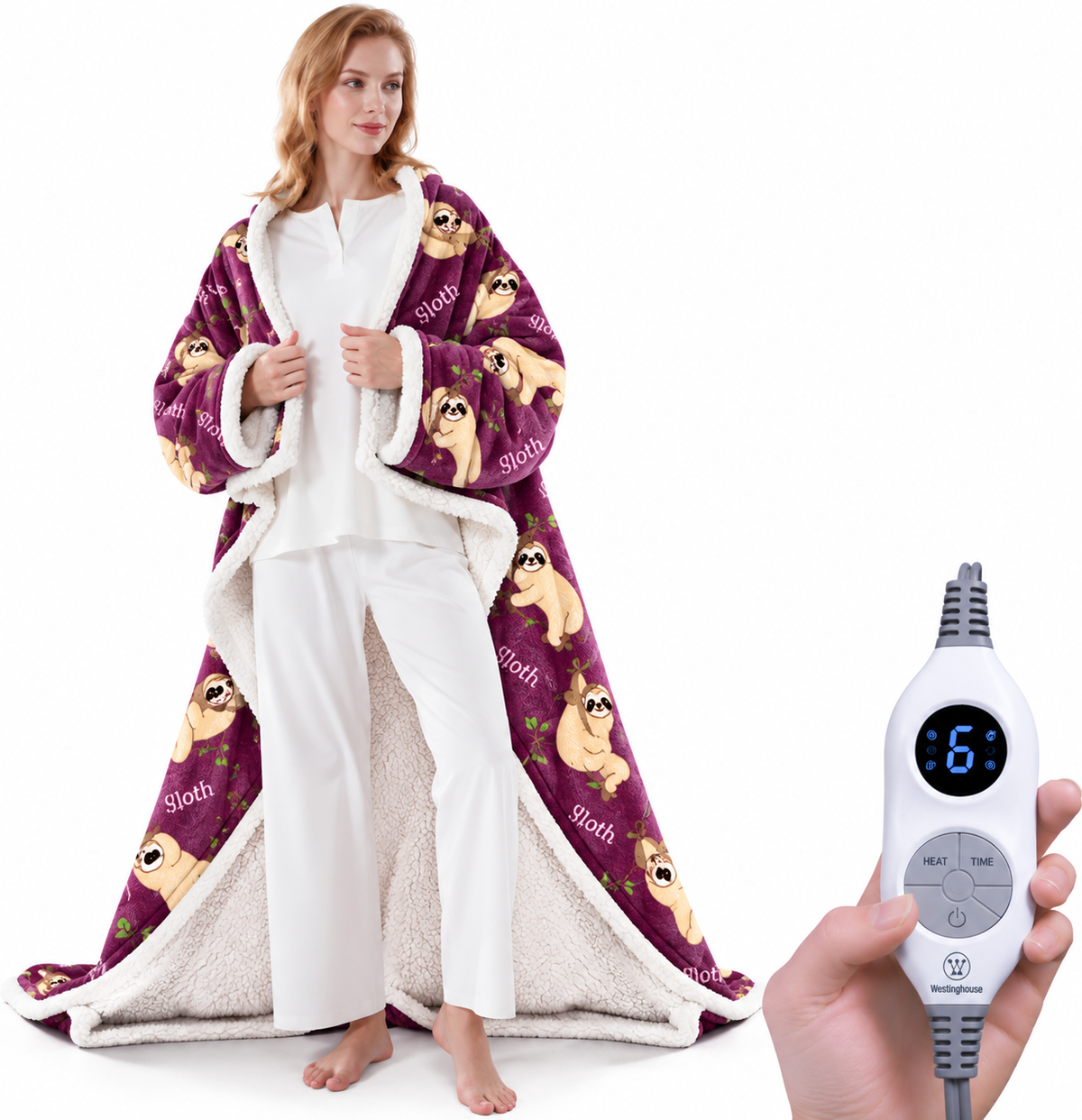 Wearable Heated Blanket with Foot Pocket & Auto Shut-Off