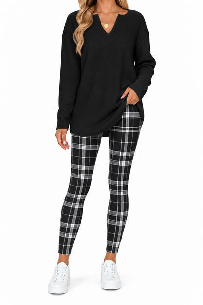Women's 2-Piece Lounge Set – Top & Plaid Leggings