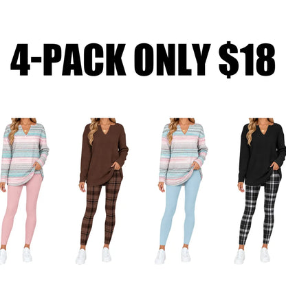 Women's 2-Piece Lounge Set – Top & Plaid Leggings